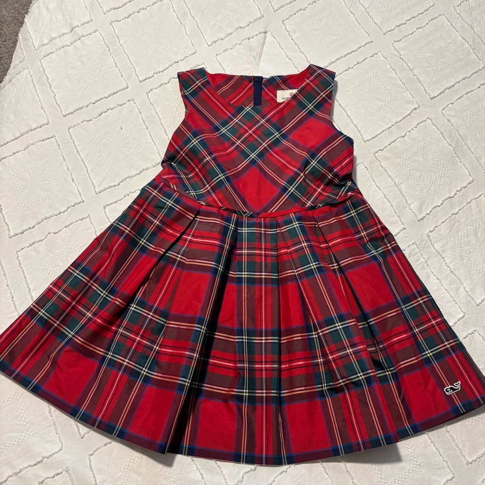 Plaid Sleeveless Kids Dress - Red and Green